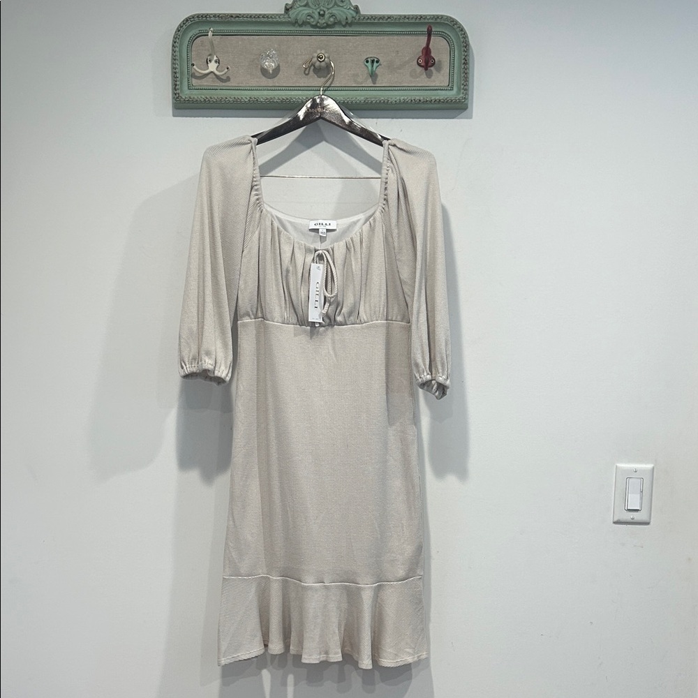 Gilli Quite Luxury Cream 3/4 Sleeve textured mini Dress women’s large new